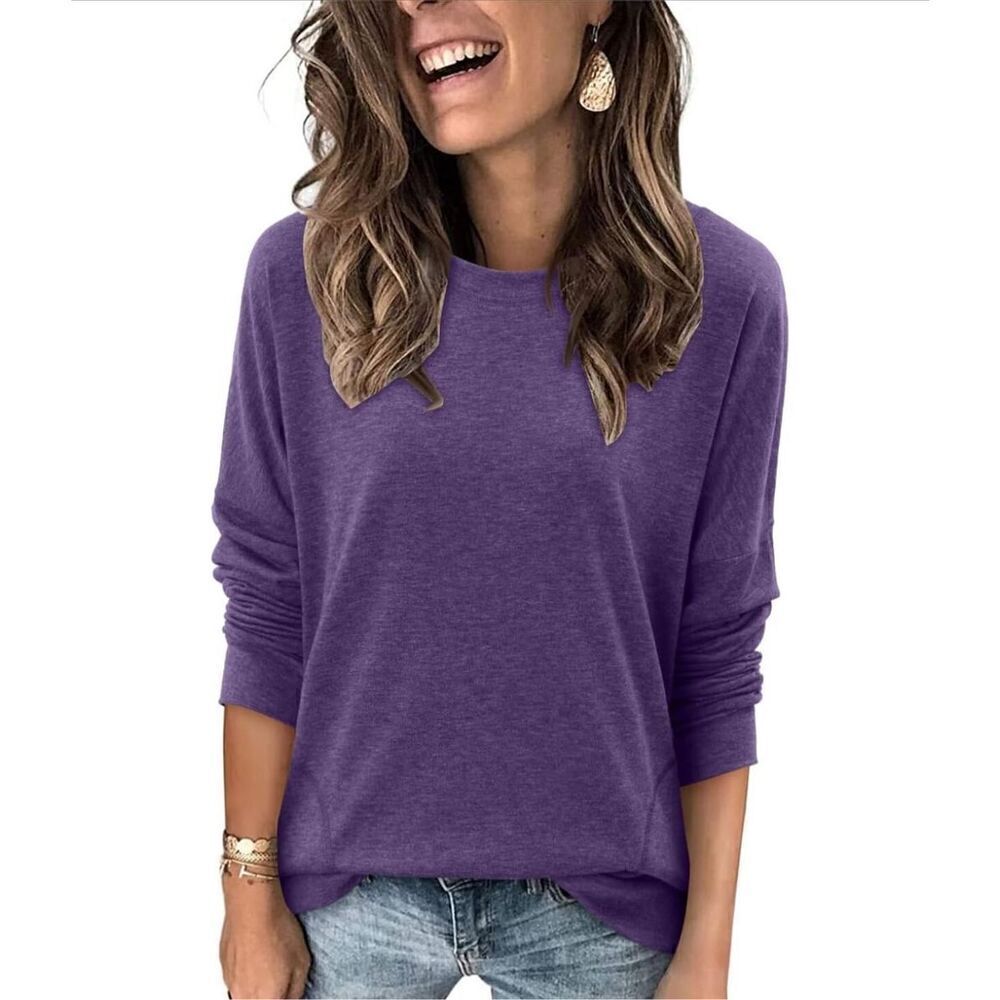Magritta Womens Long Sleeve Loose Stretchy Pullover Tunic Top Purple Large NWOT